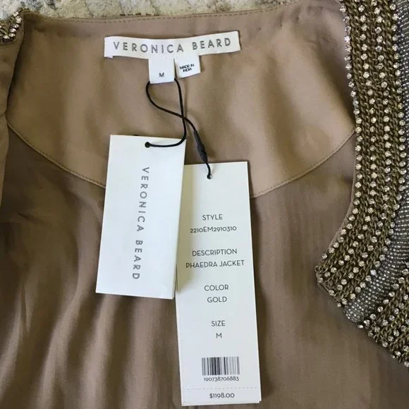NWT Veronica Beard Women's Phaedra Sequin Bead Embellished Cropped Jacket Gold - Picture 6 of 10
